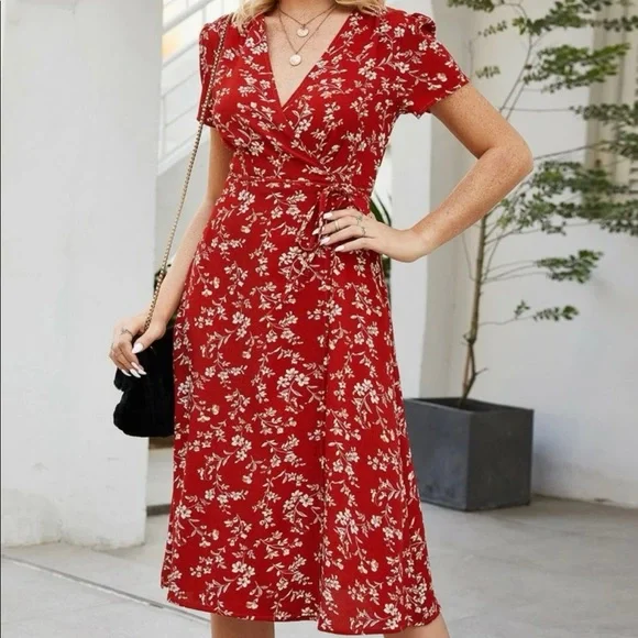 Boho Floral Print Wrap Dress - Picture 3 of 7